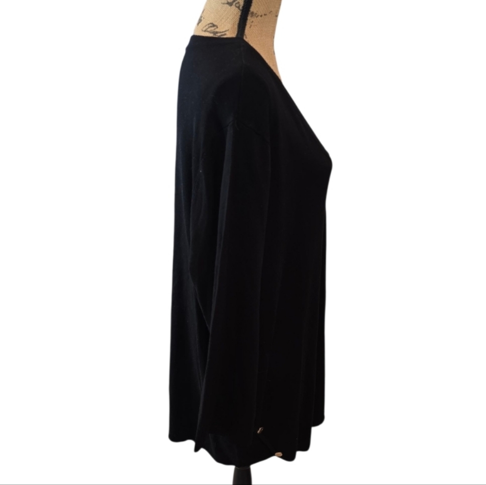 Jones New York Black Button Detail Tunic Length V-Neck Sweater Plus Size 2X New - Picture 3 of 7